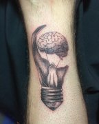 脚踝黑灰灯泡大脑创意纹身图案